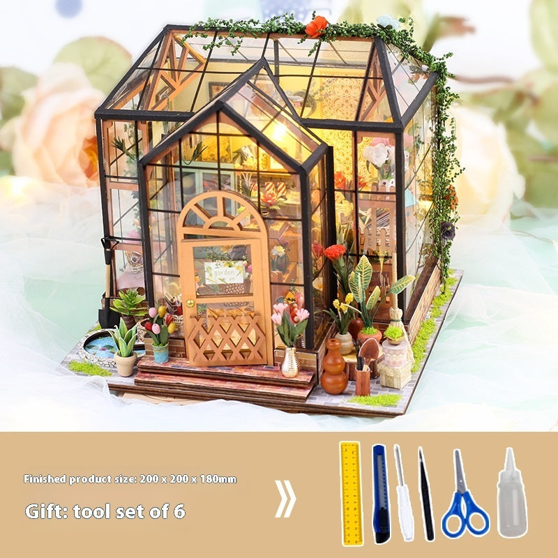 Handmade Diy Cottage Starry Sky Greenhouse Small House Building Model